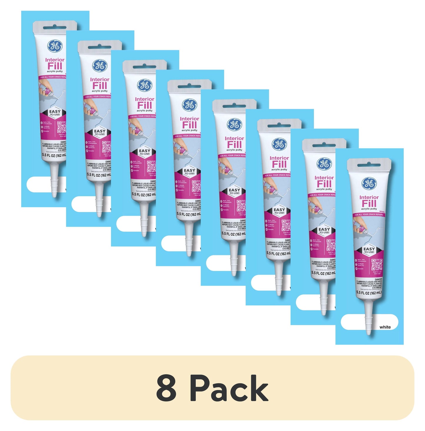 (4 pack) GE Interior Fill Wall Repair, Pack of 1, White 5.5 oz Tube