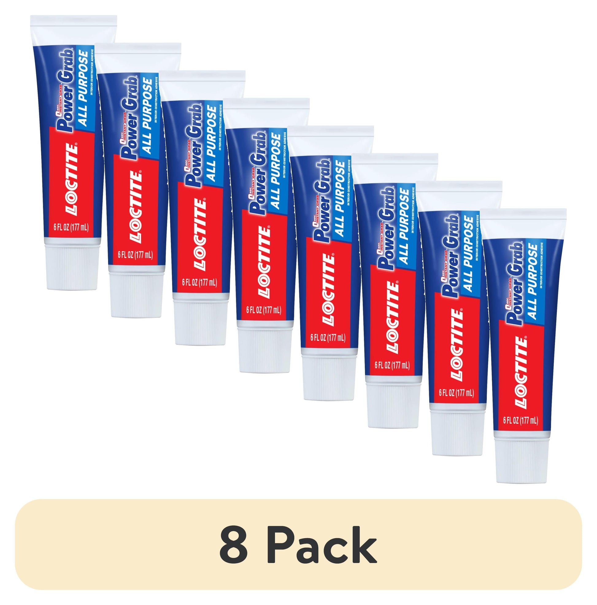 (8 pack) Loctite Power Grab Construction Adhesive All Purpose, Pack of 1, White 6 fl oz Tube