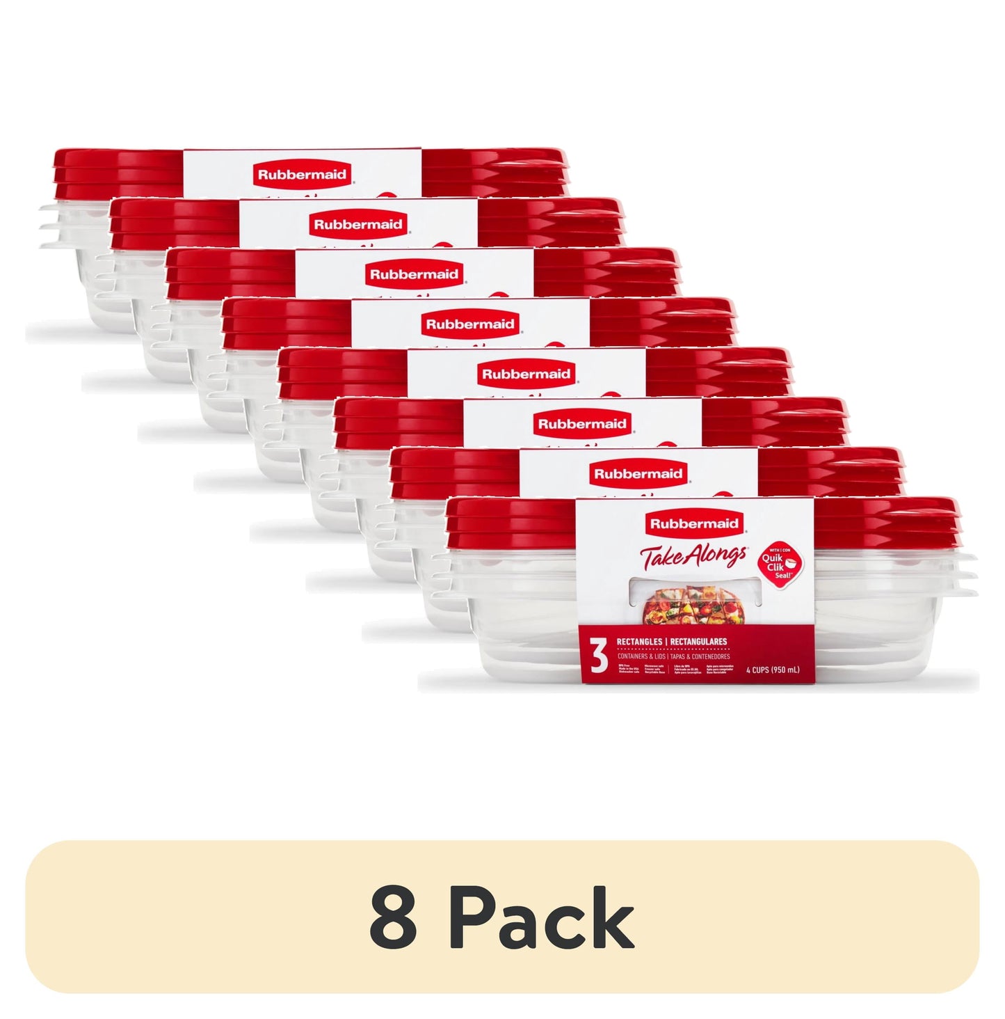 (4 pack) Rubbermaid TakeAlongs 4 Cup Rectangle Food Storage Containers, Set of 3, Red, Well Suited to Refrigerator Organization