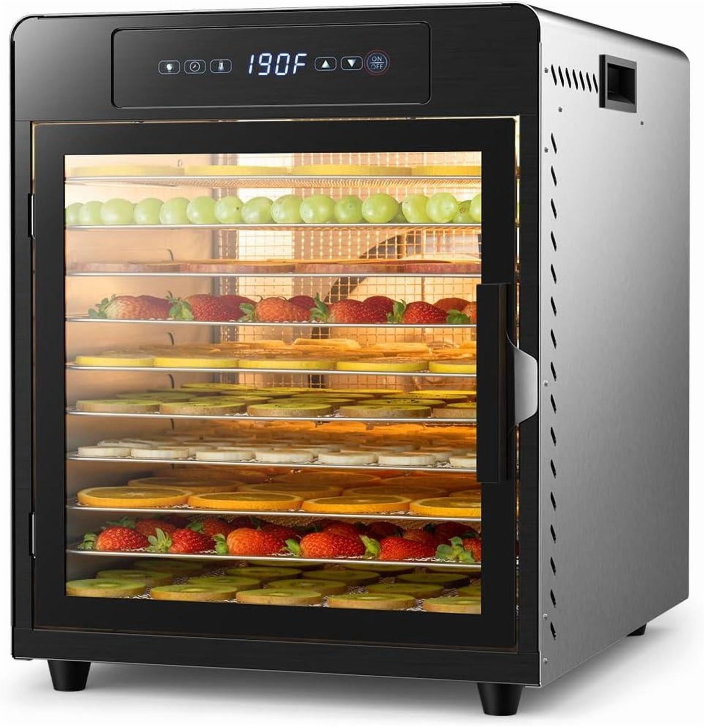 800W Food Dehydrator | Large 10 Stainless Steel Trays | Digital Adjustable 190°F Temperature& 24H Timer, Versatile Drying Machine for Jerky Herbs Fruit Mushrooms Yogurt, Built-in Light