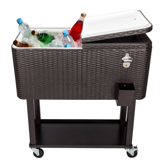 80Qt Freezer Incubator Cart, Movable Refrigerated Heat Preservation Trunk, Rolling Cooler Camper Storage Freezer with Bottom Tray Drain Pipe 2 Locking Casters and Bottle Opener, Frozen Drink Trunk