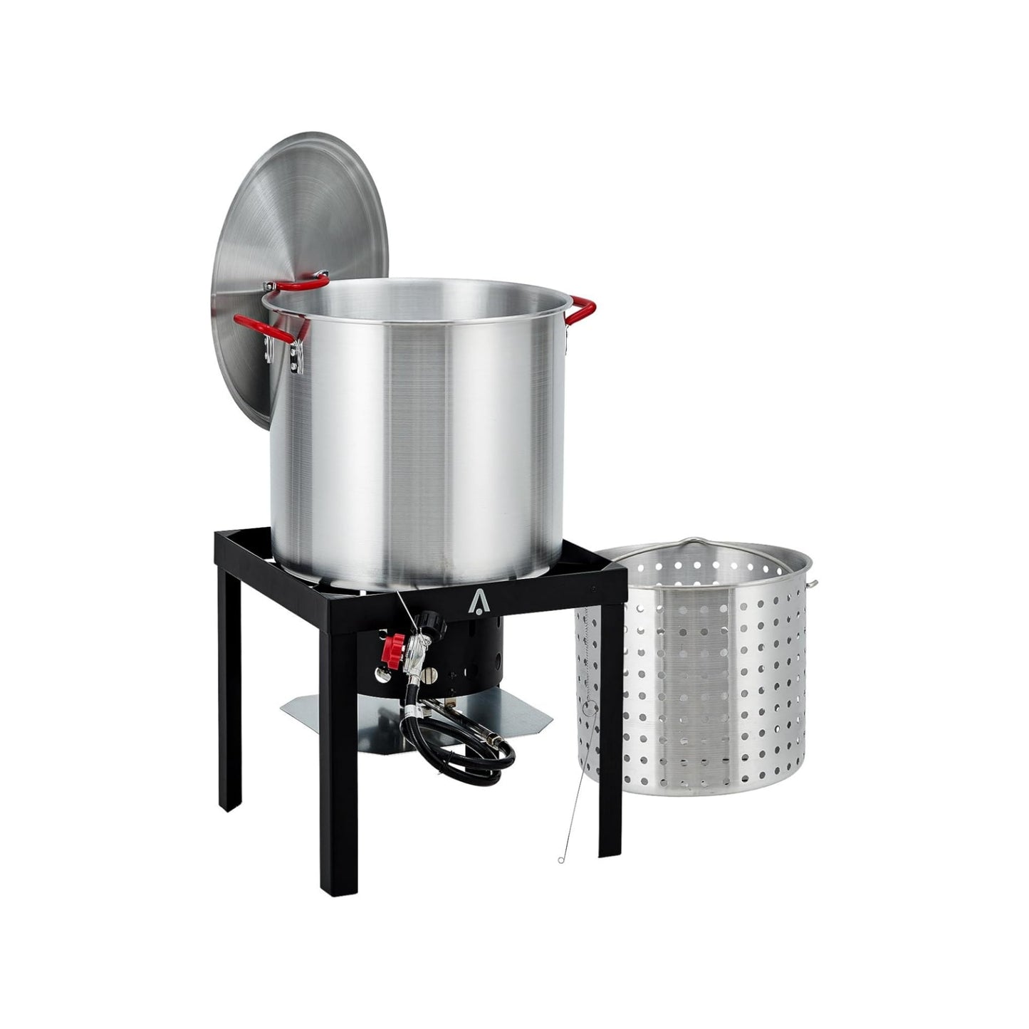 80Qt Seafood Boil Pot,11,0000 BTU Aluminum Outdoor Seafood Boil Kit, Seafood Boil Pot with Strainer Basket, Propane Stove Burner for Outdoor Cooking Seafood Shrimp, Crab, Crawfish