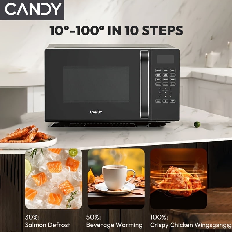 Candy 5.28 Gallon Compact Countertop Microwave, 360° Rotation, Fast Heat, Easy Clean, Defrost, Timer 9 Preset Recipes, 700W High Power, 10 Adjustable Temperatures.