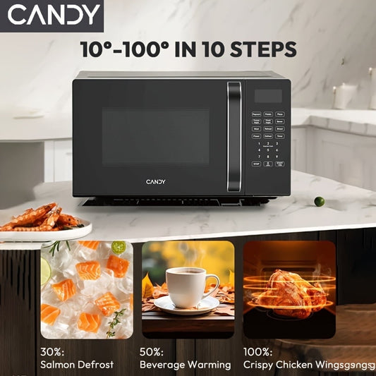 Candy 5.28 Gallon Compact Countertop Microwave, 360° Rotation, Fast Heat, Easy Clean, Defrost, Timer 9 Preset Recipes, 700W High Power, 10 Adjustable Temperatures.
