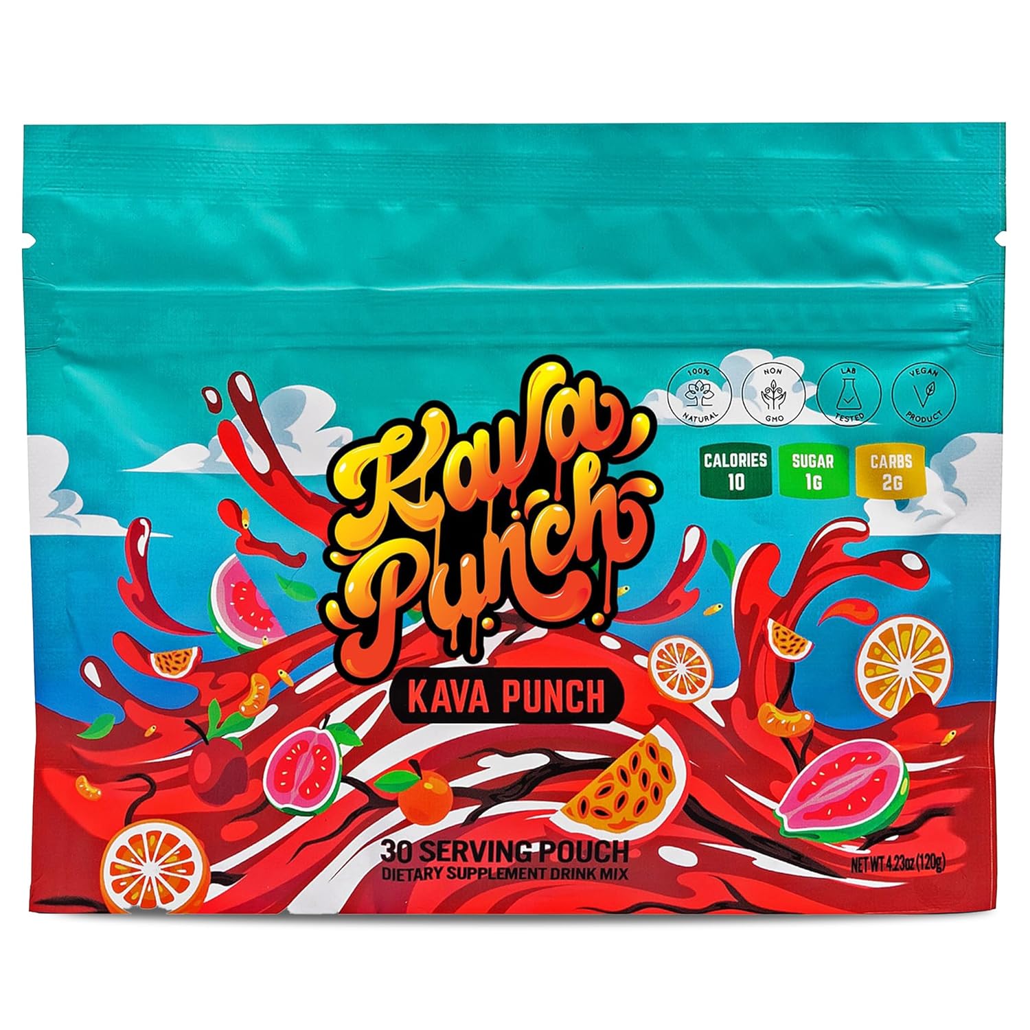 Kava Punch Relaxation Powder \u2013 30 Serving Pouch with Premium Kava Kava Extract | Daily Stress Relief Supplement | Non-Alcoholic, Low-Calorie, Healthy Drink Mix | Alcohol Alternative Beverage with Buzz