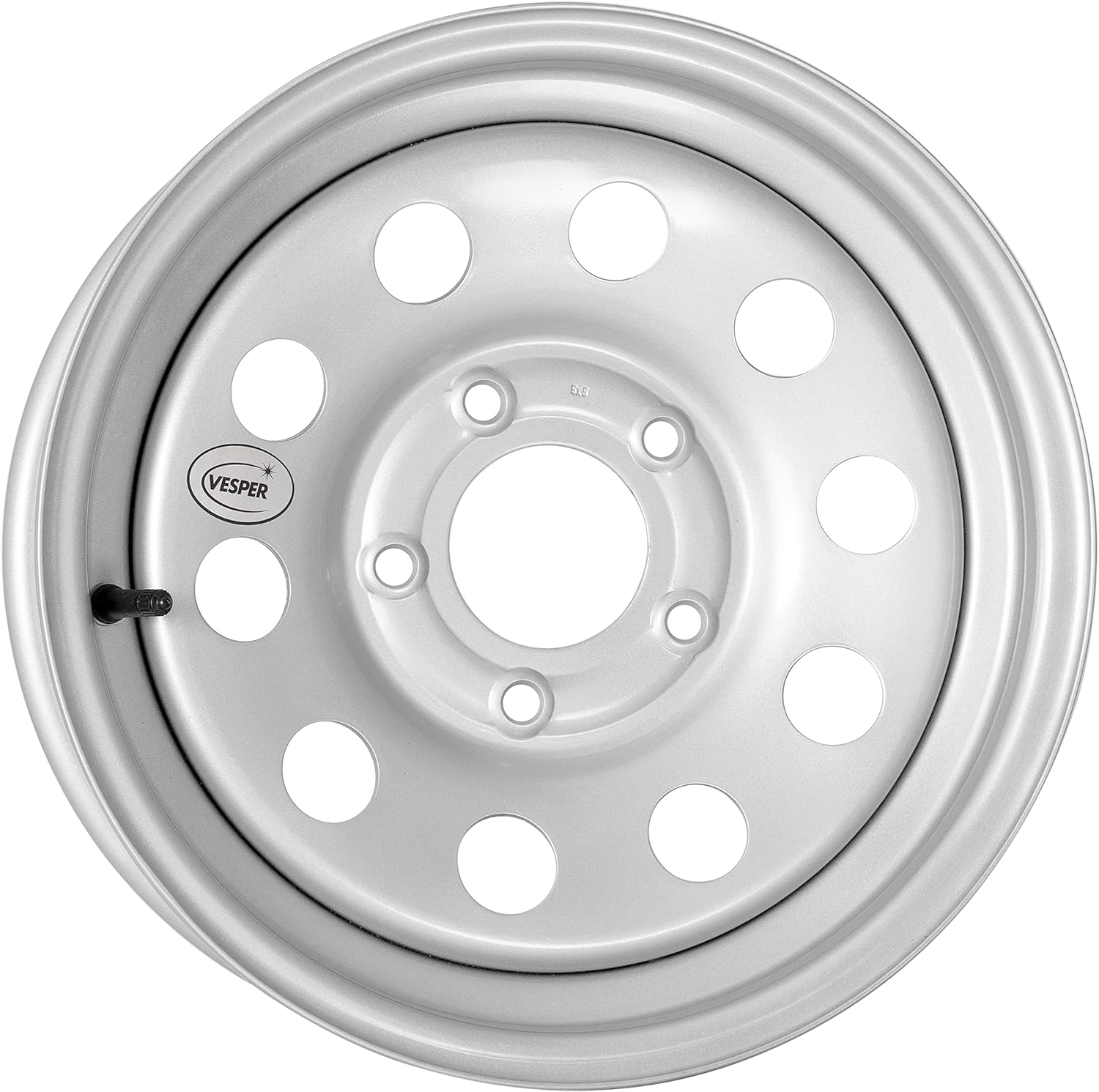Vesper Steel Trailer Wheel (Silver) 15"x5" 5 on 5 Updated SKU WS-15050550-SM-14777-BX