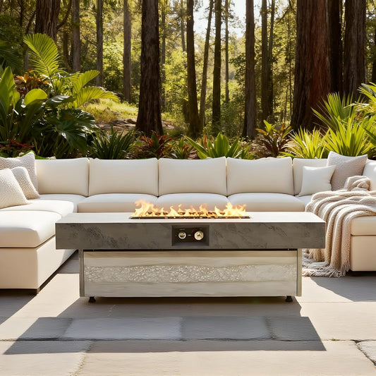 Outdoor Fire Pit Table, 48 x 24 Inch Rectangle Propane Fire Pit, 50000 BTU Smokeless Fire Pits for Outside Patio, Deck, Garden&Backyards, Tabletop Fire Pits with Cover, Wide Top Surface, Christmas