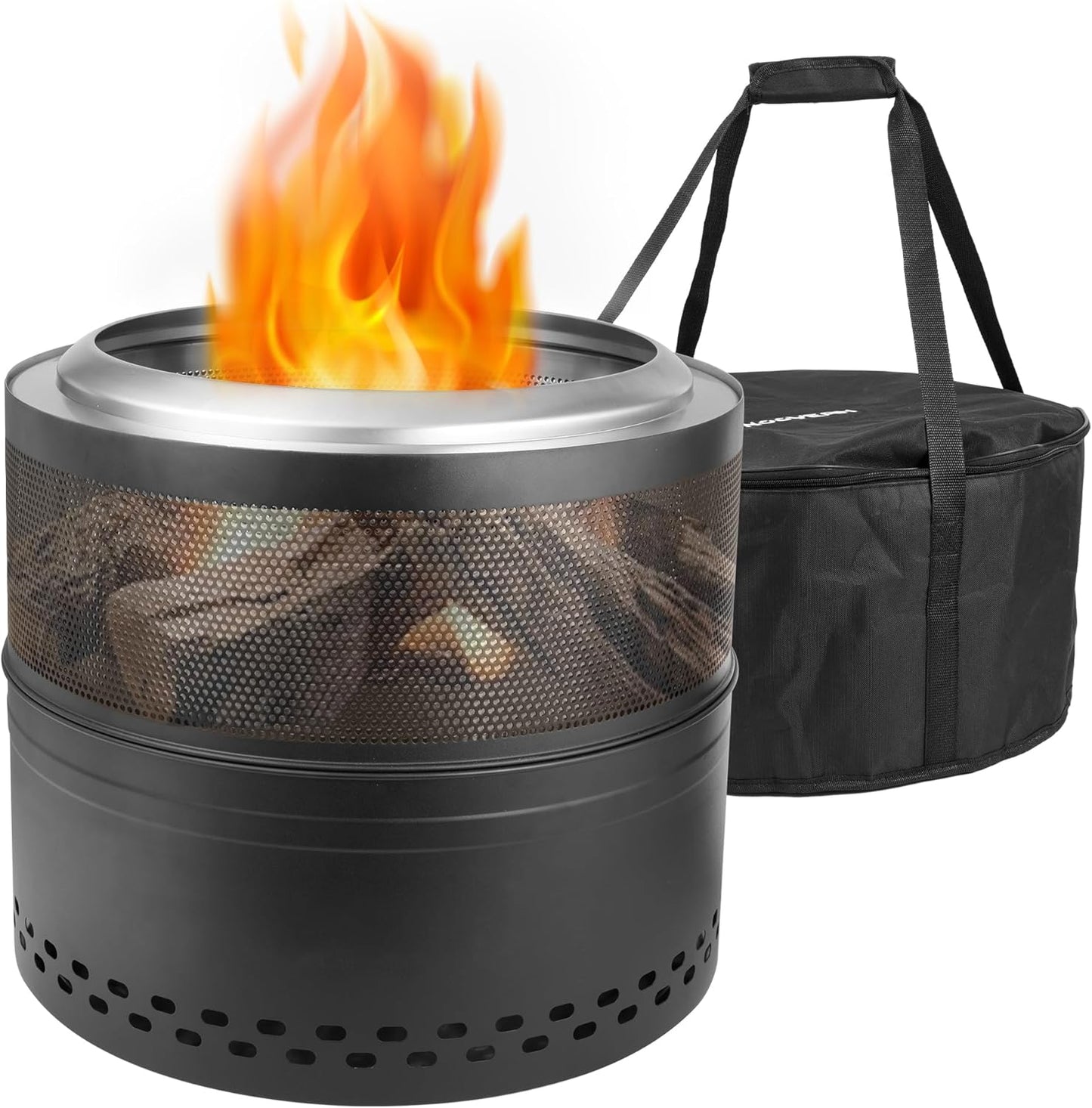 FIRCPIT Outdoor Smokeless Fire Pit, 20'' Portable FirePits for Camping, Smokeless FirePit for Outside with Carry Bag, Wood Burning Stove, Stainless Steel，Black