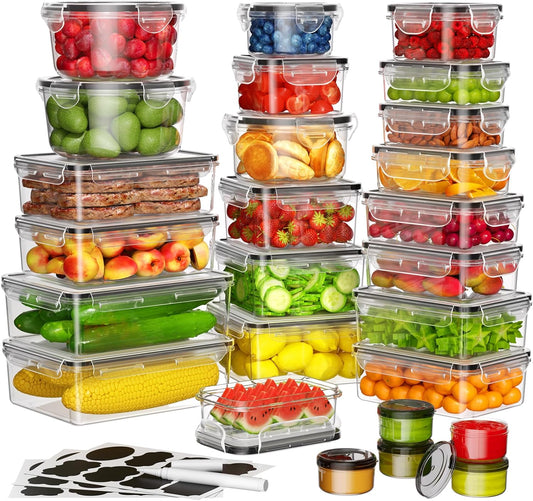 52 PCS Food Storage Containers with Lids Airtight (26 Containers & 26 Lids), Leak proof Meal Prep Container Set for Kitchen Storage, BPA-free, PVC-free Plastic, Microwave\/Dishwasher Safe, Labels & Pen