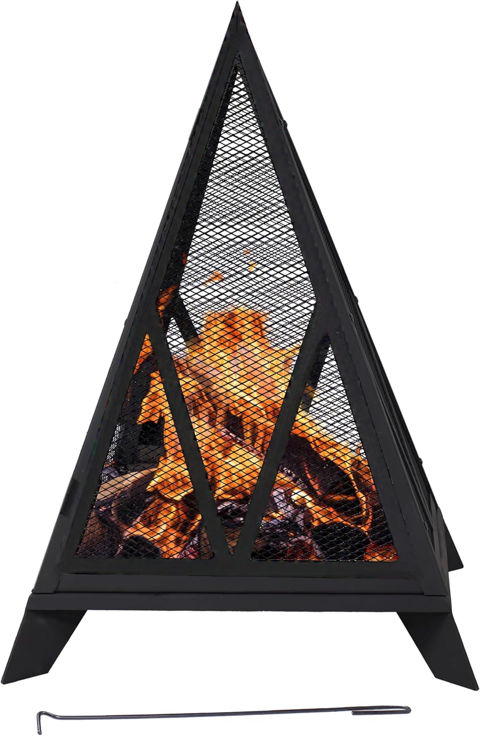 Sunnydaze Majestic Pyramid Heavy-Duty Steel Mesh Outdoor Fire Pit - Includes Protective Cover and Poker - Powder-Coated Black Finish