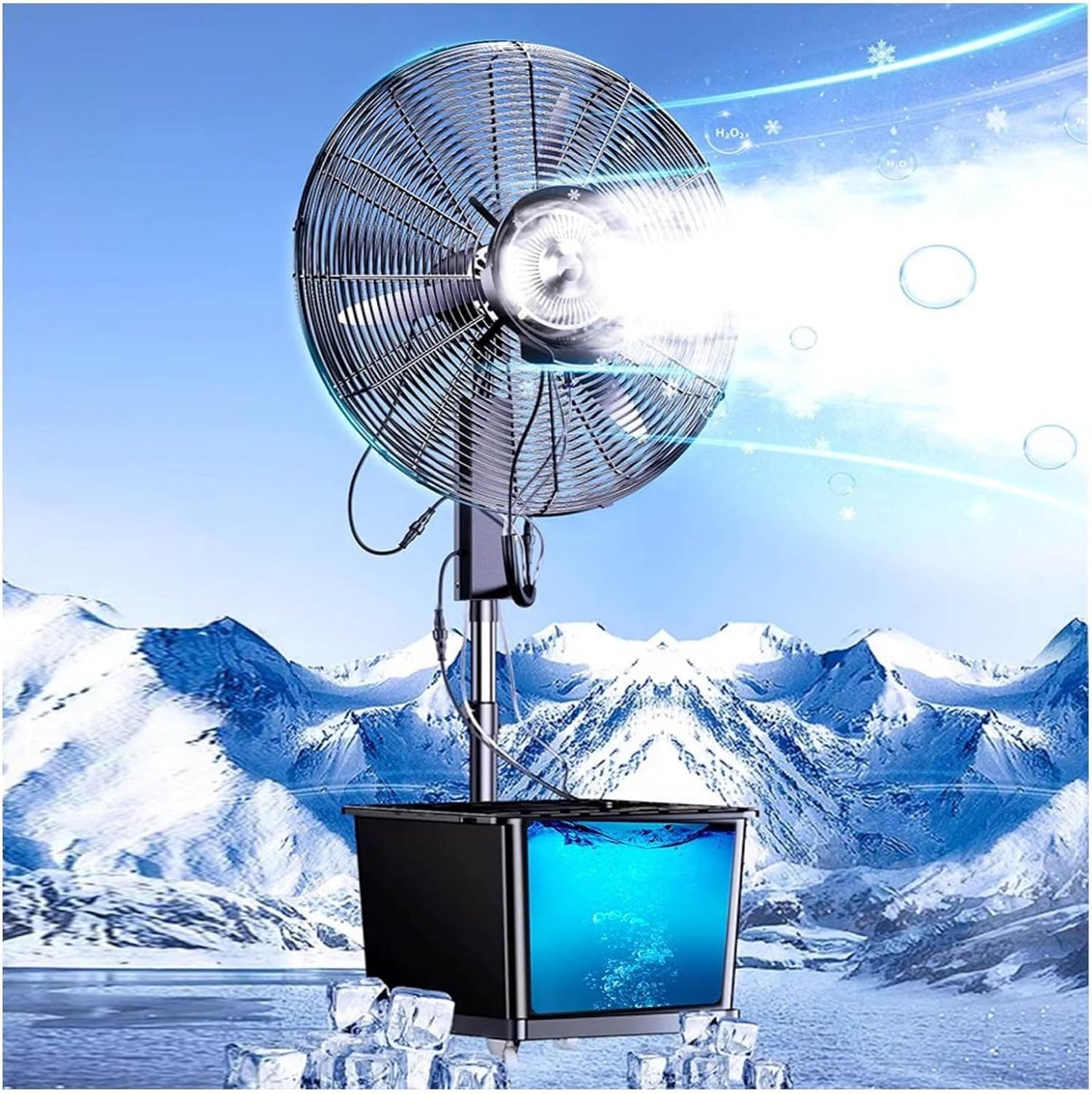 Camping Misting Fan Outdoor 26" 30" Misting Pedestal Fan Commercial Patio Misters Oscillating Industrial Fans With Water Tank Liftable Water Mist Cooling Spray Fan(26in)