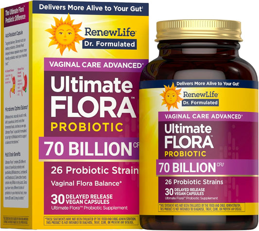 Renew Life Ultimate Flora Probiotics for Women 70 Billion CFU Delayed Release Vegan Capsules | Doctor Formulated | Vaginal | Digestive Health | Immune Health | Dairy Free | 30 Count