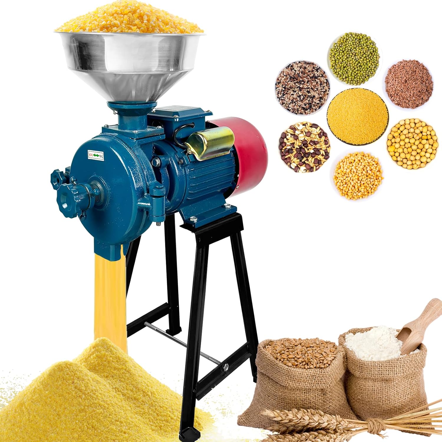 Electric Grain Mill Grinder, 3000W 110V Dry Heavy Duty Corn, Wheat, Rice, Cereal Mill, Commercial Feed Grinder with Funnel for Home & Industrial Use