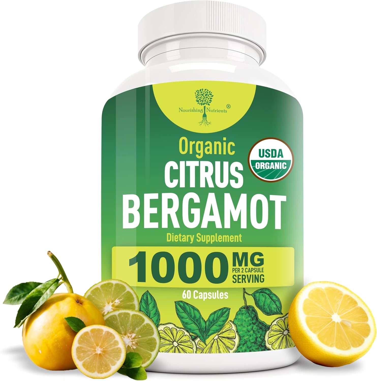 Organic Citrus Bergamot Supplement - Only USDA, Cardiologist Formulated with 200+ Scientific Studies -1000mg - Patented Extract, Heart, Cholesterol, & Lipid - Italian Bergamot High Polyphenols 60caps