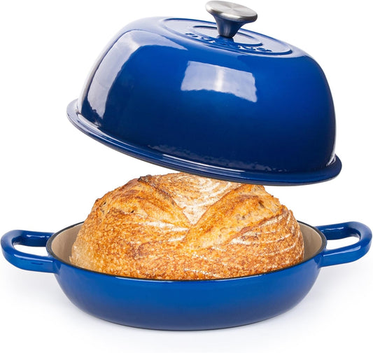 Enamelled Cast Iron Dutch Oven Pot \u2013 Dutch Oven For Sourdough Bread Baking \u2013 Cast Iron Bread Pot \u2013 Dark Blue, 6 Quarts, 26cm \u2013 by Nuovva