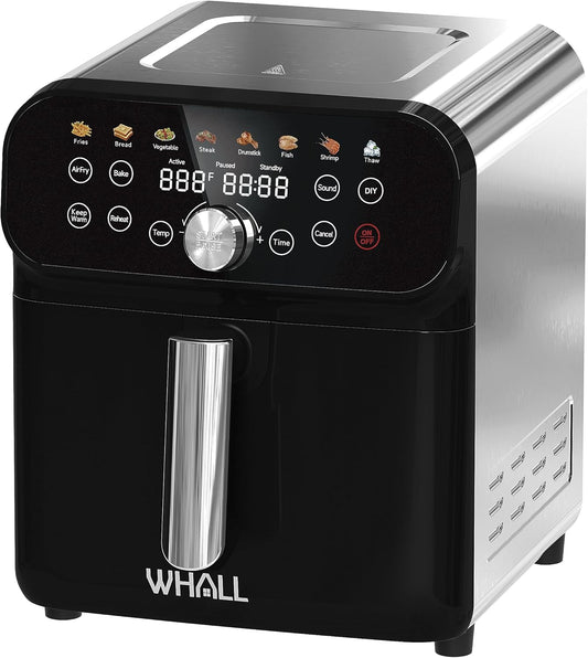 WHALL Air Fryer, 5.5QT Air Fryer Oven with LED Digital Touchscreen, 12-in-1 Cooking Functions Air fryers, Dishwasher-Safe Basket, Stainless Steel/BS
