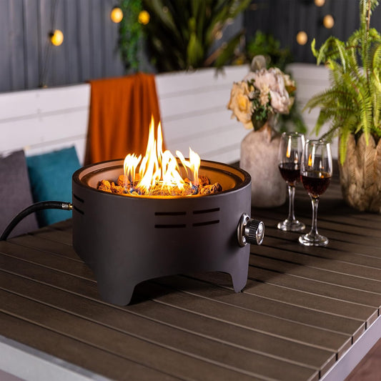 15" Propane Tabletop Gas Fire, 40000 BTU Round Steel Fire Pit for Outdoor Living Room Garden Balcony -Black