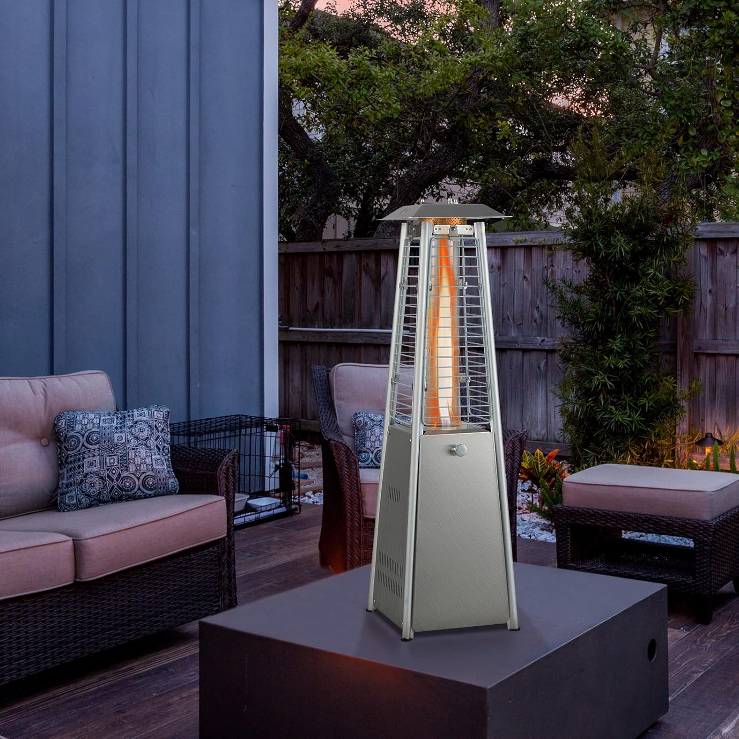 Tangkula Portable Patio Heater, 10,000 BTU Outdoor Tabletop Heater with Stainless Steel Burner, Tip-Over & Flameout Protection, 34" Pyramid Mini Outdoor Heaters for Patio, Porch, Deck