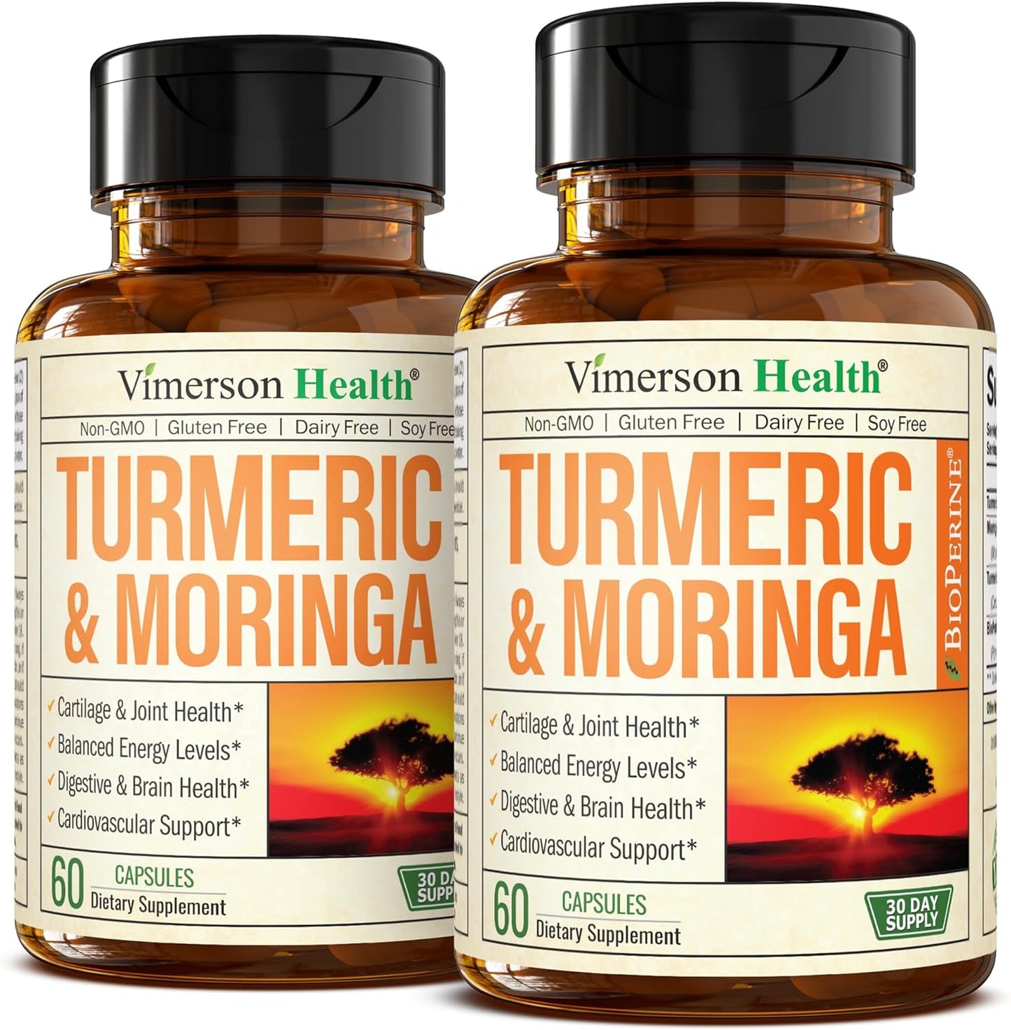 Turmeric Supplement with Moringa Leaf. Joint Supplements for Women & Men - Moringa Oleifera & Tumeric Curcumin with Black Pepper. Premium Moringa Capsules for Joint Support, Digestion, Energy. 2 Pack