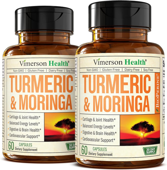 Turmeric Supplement with Moringa Leaf. Joint Supplements for Women & Men - Moringa Oleifera & Tumeric Curcumin with Black Pepper. Premium Moringa Capsules for Joint Support, Digestion, Energy. 2 Pack
