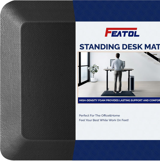 FEATOL Anti Fatigue Mat for Standing, 9\/10 Extra Thick Ergonomic Standing Desk Mat, Comfort & Durable Memory Foam Standing Mat at Home,Office All Day (20" x 32", Black)