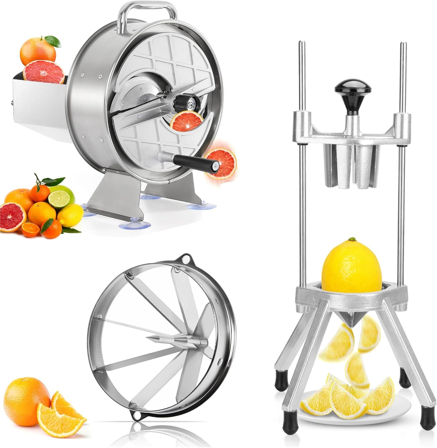 WICHEMI Commercial Vegetable Slicer Machine + Commercial Easy Wedger 8 Section Lemon Slicer Lemon Cutter + 8 Section Blade