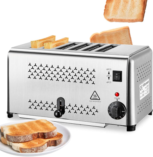 NEWTRY 2500W Commercial Toaster Machine 0.8’’ Thickness 6 Slice Stainless Steel for Restaurant Home Use 110V
