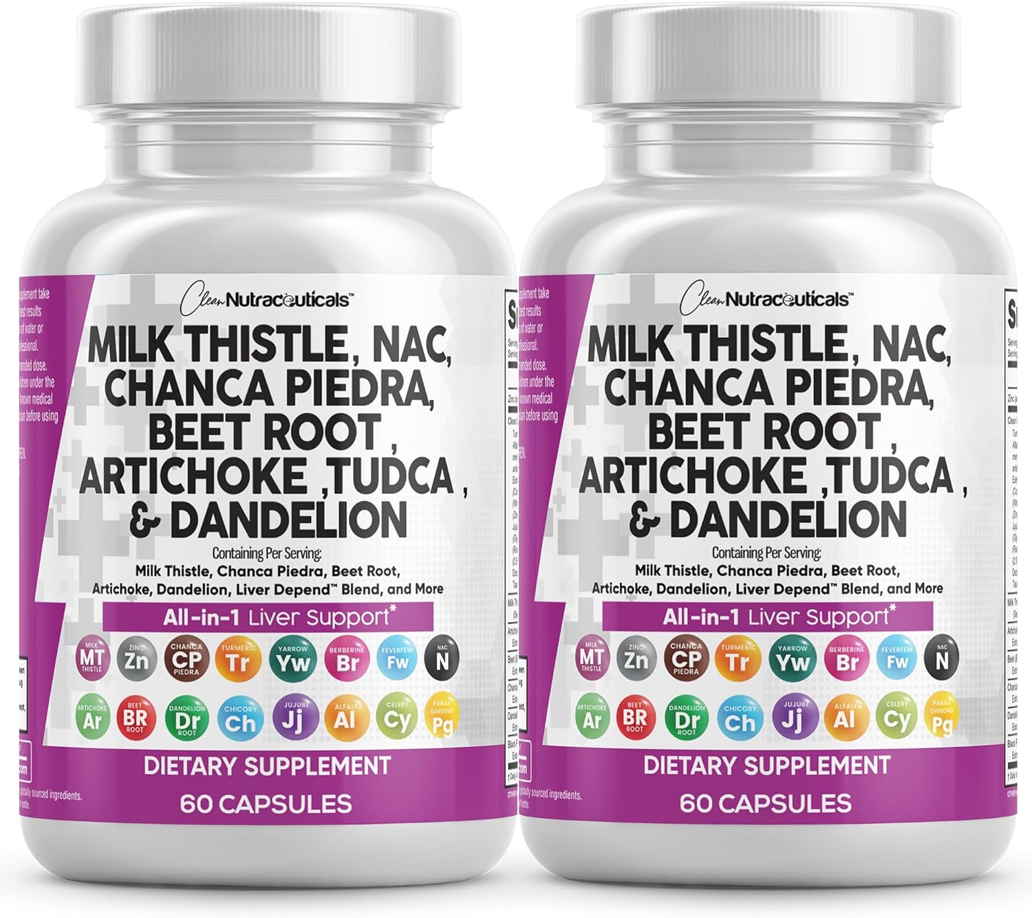 Clean Nutraceuticals Milk Thistle NAC Chanca Piedra Beet Root Artichoke Dandelion Root - Liver Cleanse Supplement Plus TUDCA Choline & Ginger - 2Pack