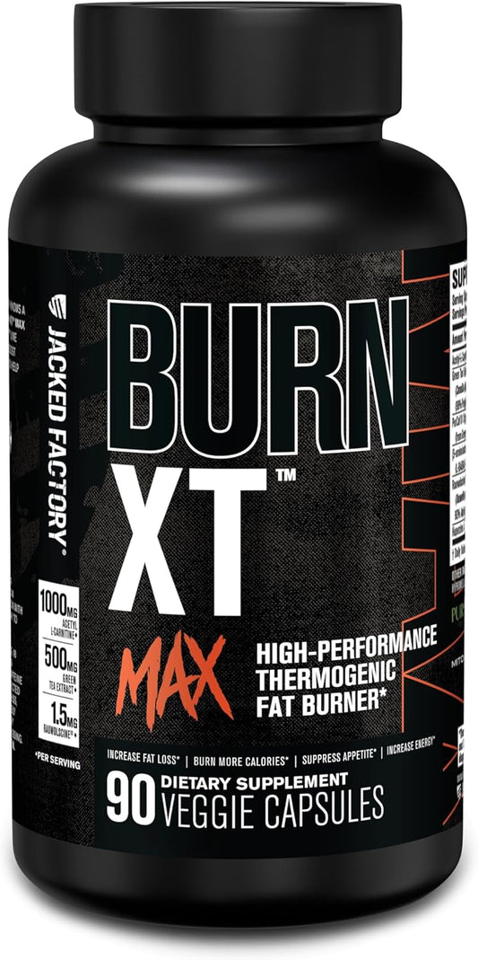 Jacked Factory Burn-XT Max - High-Performance Thermogenic Fat Burner & Appetite Suppressant for Weight Loss w\/PurCaf Organic Caffeine, MitoBurn, Green Tea, Acetyl L Carnitine & More - 90 Capsules