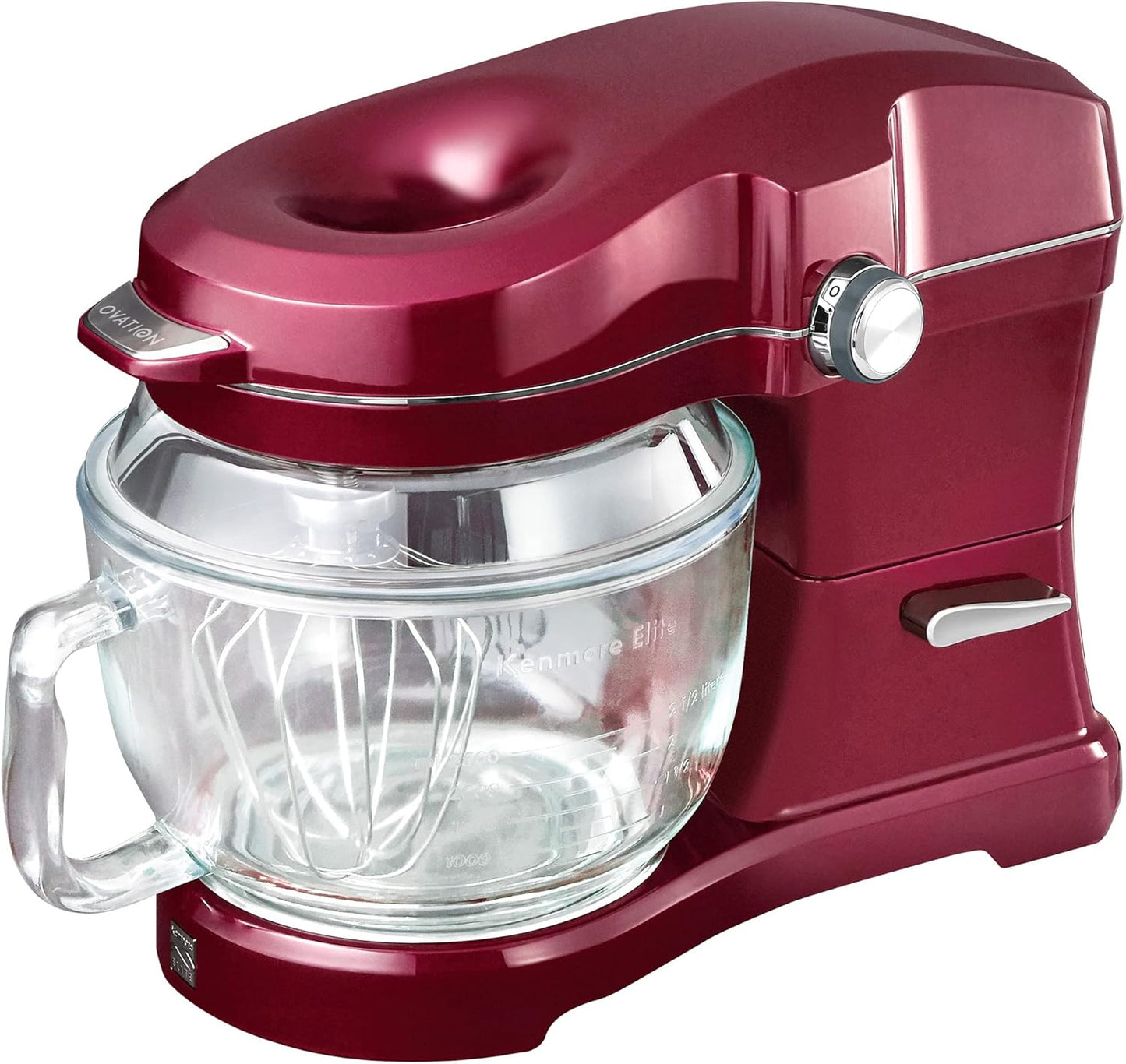 Kenmore 500W Oviation Stand Mixer - 10 Speed Mixing, Tilt-Head, Handheld Glass Bowl With Pouring Top Splash Guard, Flat Beater, Whisk, Dough Hook Attachments Countertop Kitchen Appliance, 5QT Red