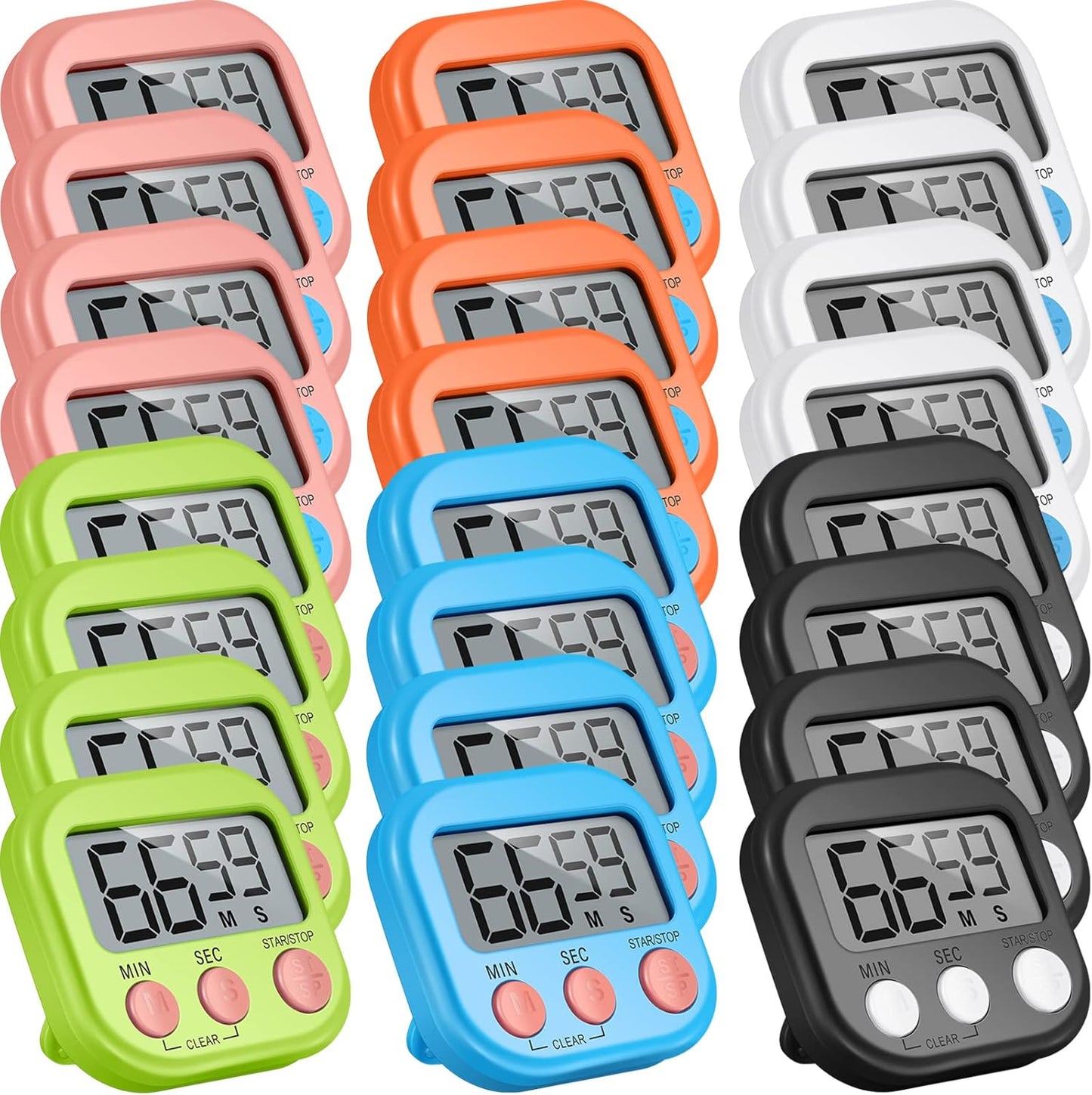 Weewooday 24 Pcs Digital Kitchen Timer Magnetic Timer Bulk On\/Off Switch Minute Second Count up Countdown Loud Alarm for Exercise Cook Baking (Classic Color)