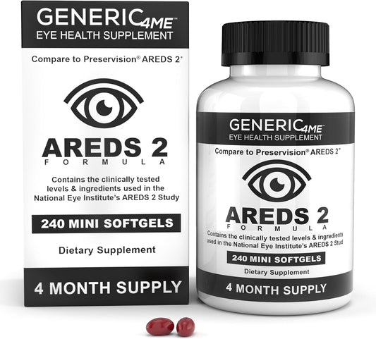 Generic4ME AREDS 2 SoftGels, 500 mg Vitamin C, 400 IU Vitamin E, 10 mg Lutein, 2 mg Zeaxanthin, 80 mg Zinc, 2 mg Copper - Supports Eye Health - 240 Mini SoftGels (Four Month Supply)