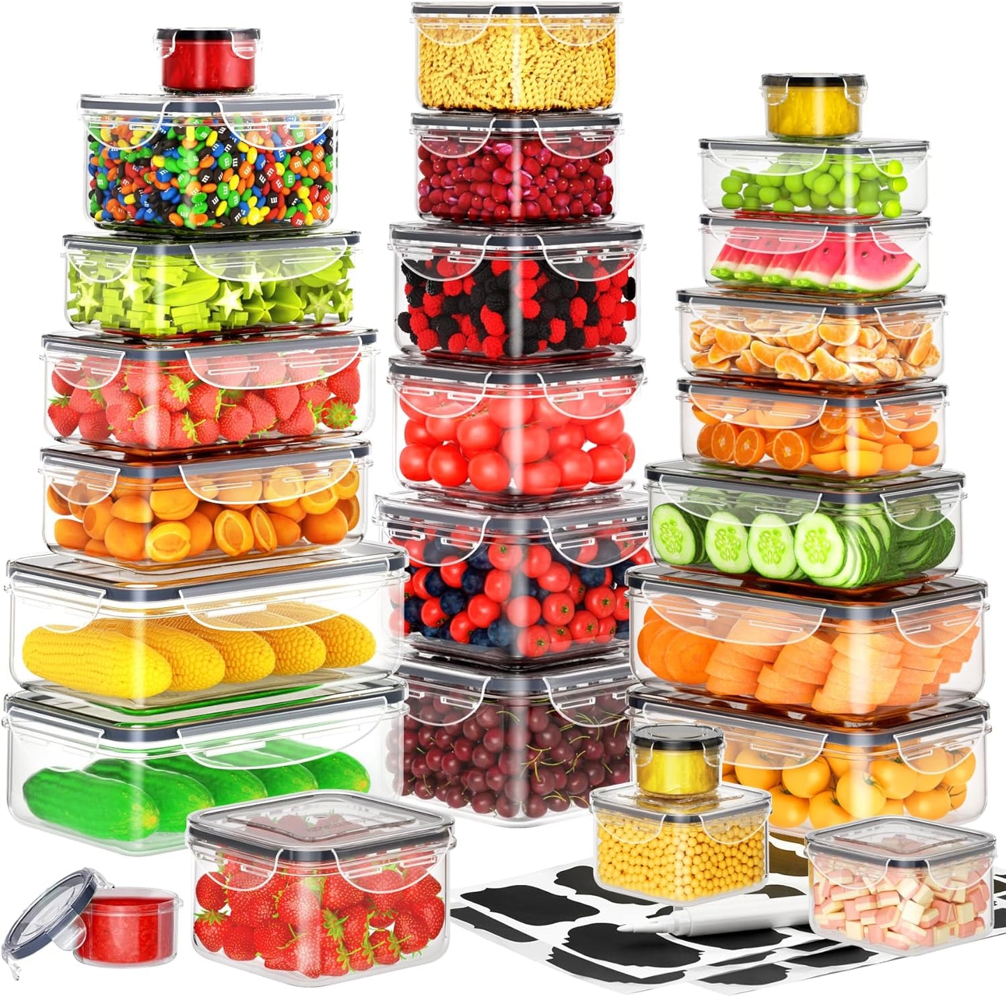 52 PCS Food Storage Containers with Lids Airtight (26 Containers & 26 Lids), Plastic Storage Meal Prep Container-Stackable 100% Leakproof & BPA-Free Organization and Storage Set, Lunch Containers