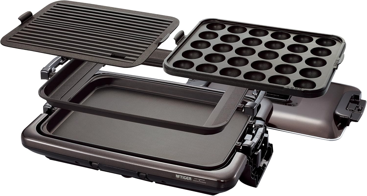Tiger Hot Plate 3 plates (Flat, Takoyaki, Yakiniku grill) with a lid Brown "Kore 1dai (One for all)" CRV-A300-T