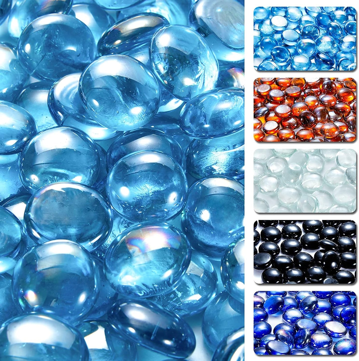 HOMREST 10-pounds Outdoor Fire Glass Rocks Round Drops for Fire Pit, 3/4 Inch Reflective Tempered Fire Glass Beads Decorative for Fire Pit Table, Electronic Fireplace & Landscaping (Caribbean Blue)