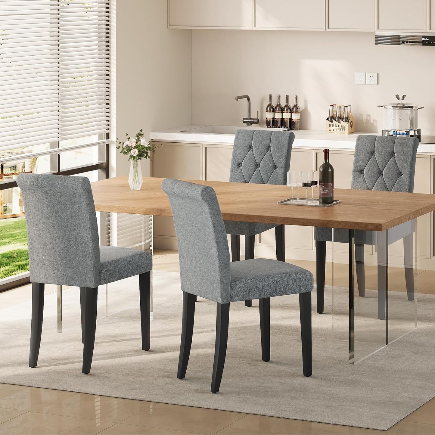 Welzona Upholstered Dining Chairs Set of 4, Button Tufted Parsons Dining Chair with Solid Wood Legs, Modern Fabric Side Chair for Dining Room\/Kitchen\/Restaurant\/Hotel- Grey