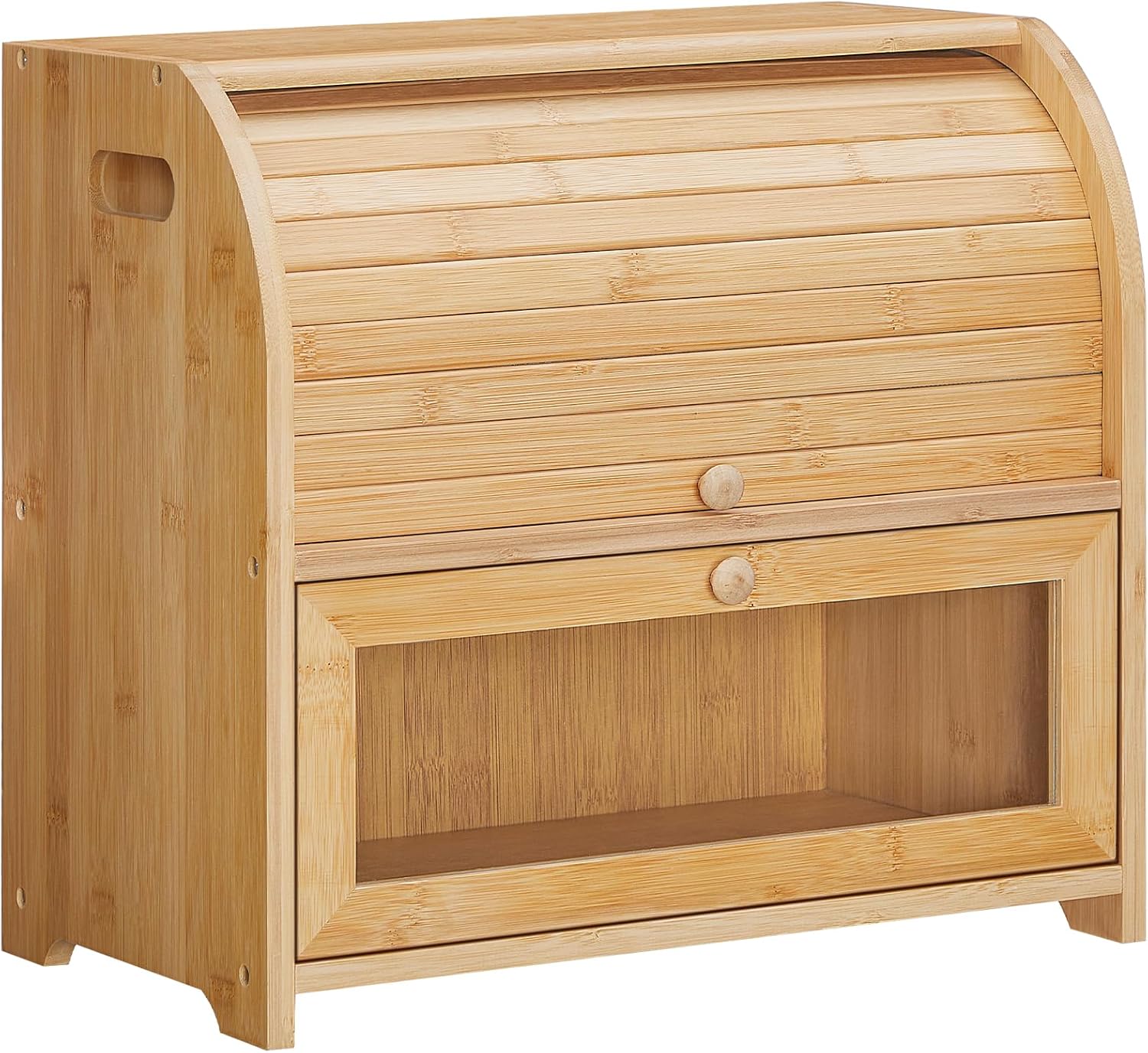 HOOBRO Bread Box, Bamboo Bread Box for Kitchen Countertop, 2 Tier Roll-Top Bread Bin, Food Storage Box, Large Capacity Keeper, Wooden Storage Cabinet, for Kitchen, Dining Room, Natural YL13MB01