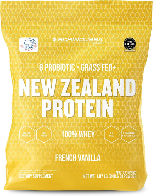 Schinoussa Probiotic Whey Protein Powder | Grass-Fed | Vanilla | 2 lb | Gut Health & Immune Support | 8 Probiotic Strains | Protein for Muscle Recovery & Digestive Health