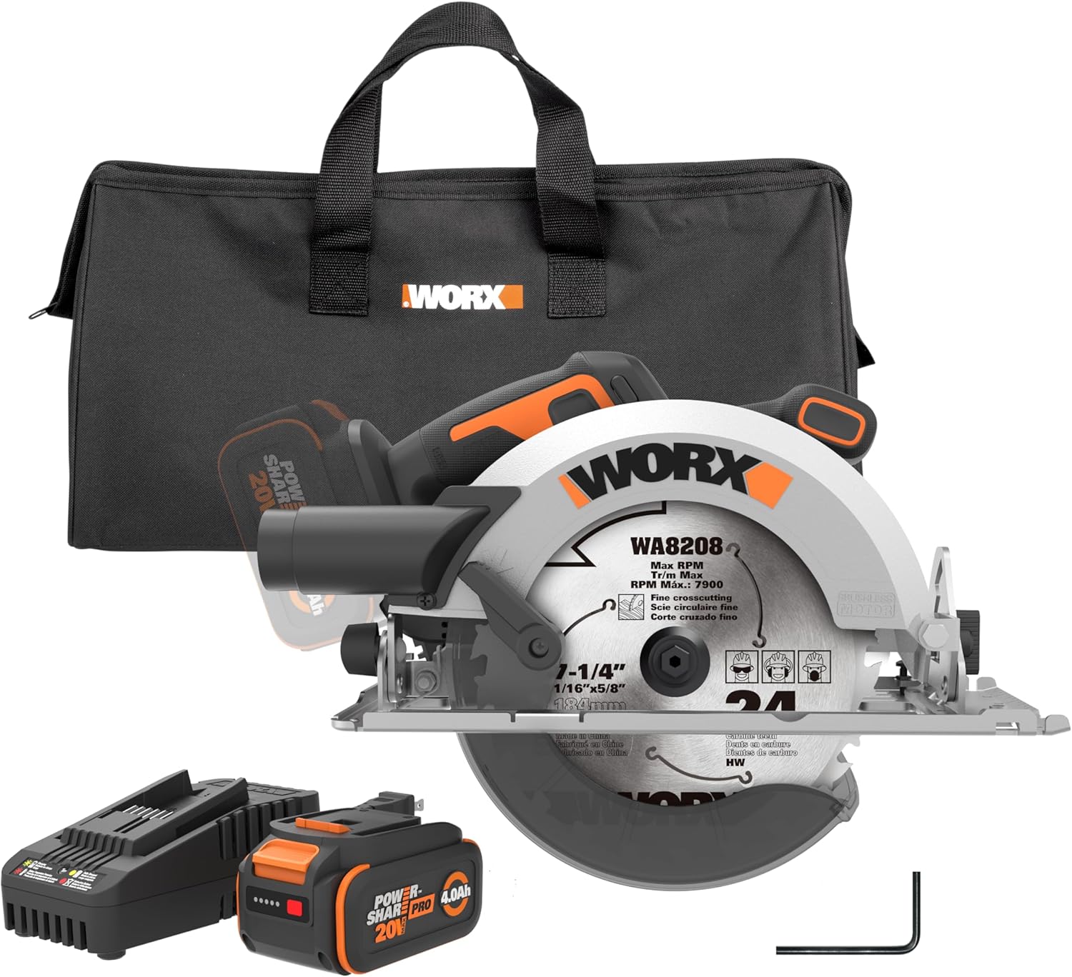 Worx Nitro 20V Brushless Cordless Circular Saw, 7-1/4-Inch, Compact Circular Saw WX520L, Battery & Charger Included