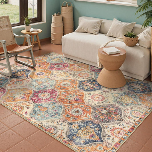 Lahome Moroccan Trellis Washable Small Area Rug, 3x5 Area Rug for Bedroom Living Room, Non-Slip Oriental Accent Throw Carpet for Kitchen Office Entryway Bathroom Office, Cream\/Multi
