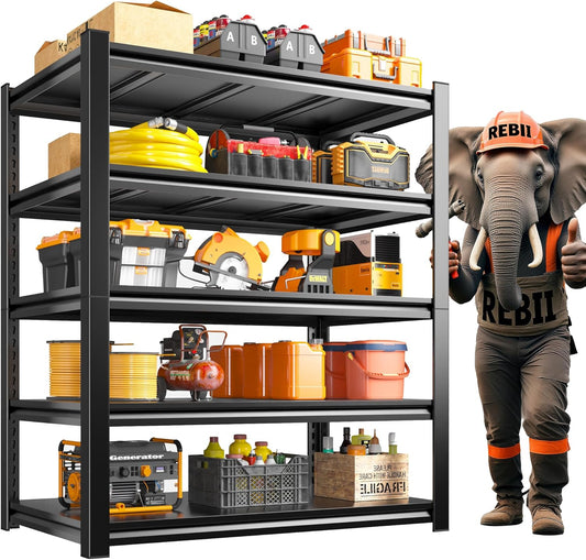 REIBII Garage Shelving, 3000 LBS Garage Shelves, Adjustable Metal Storage Shelves, 5 Tier Heavy Duty Shelving Units for Garage, Basement, Warehouse, Kitchen, Pantry, 72" H x 36" W x 16" D