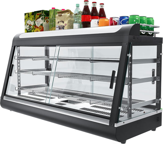 Whalefall Countertop Food Warmer with top Holder, 44 inch Commercial Food Warming Cabinet, tri-Color Lighting, w\/Thermometer and Adjustable Thermostat for Cafeteria Kitchens Restaurants