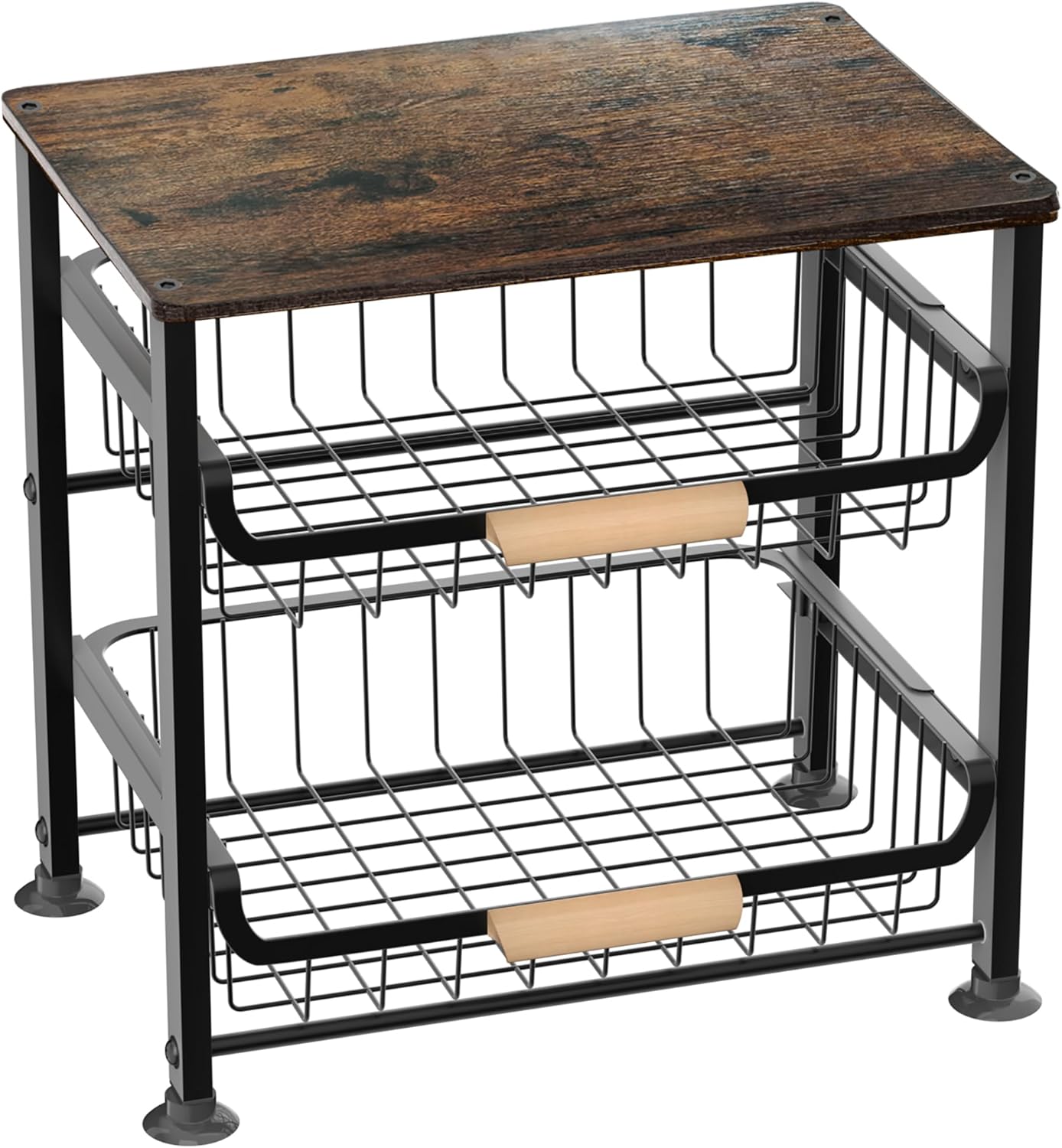 NiuYichee 3-layer Kitchen Fruit Storage Basket Snack Rack, Countertop & Desktop Pull-out Metal Basket with Handle, Organizers