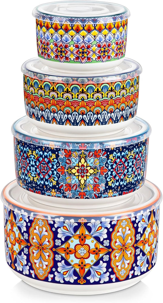 vancasso Mixing Bowls with Lids Set of 4, Ceramic Nesting Bowls Serving Bowl for Food Storage, Microwave and Dishwasher Safe, 60\/36\/20\/10 OZ, Series SIMI
