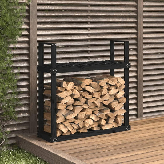 Firewood Rack Black 110x35x108.5 cm Solid Wood Pine, Firewood Log Rack, Firewood Storage Rack Shelf, Ventilation Metal Log Store Holder for Outdoor Indoor Wood Stand Set Log Rack Carrier