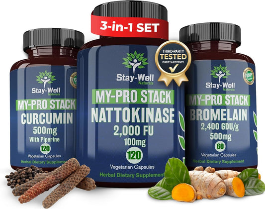 Spike Protein Supplement | Nattokinase 2000 FU 100mg, Bromelain 500mg, Curcumin 500 mg, 60 Day Supply | Full Protocol of Nattokinase Bromelain Curcumin (3 Bottle Set)