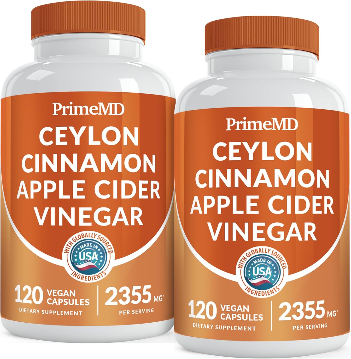 5-in-1 Ceylon Cinnamon Capsules 2355mg - Apple Cider Vinegar Capsules with Turmeric, Panax Ginseng, and Bioperine (120 Count, Pack of 2)