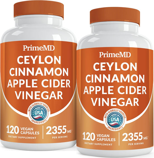 5-in-1 Ceylon Cinnamon Capsules 2355mg - Apple Cider Vinegar Capsules with Turmeric, Panax Ginseng, and Bioperine (120 Count, Pack of 2)
