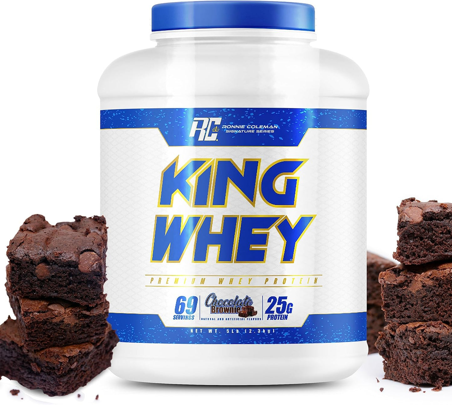 Ronnie Coleman Signature Series Whey Concentrate + Isolate Protein Powder, Pre Workout Shake Mix for Lean Muscle Support, Low Sugar Supplement for Women & Men, Chocolate Brownie Flavor, 5 lbs
