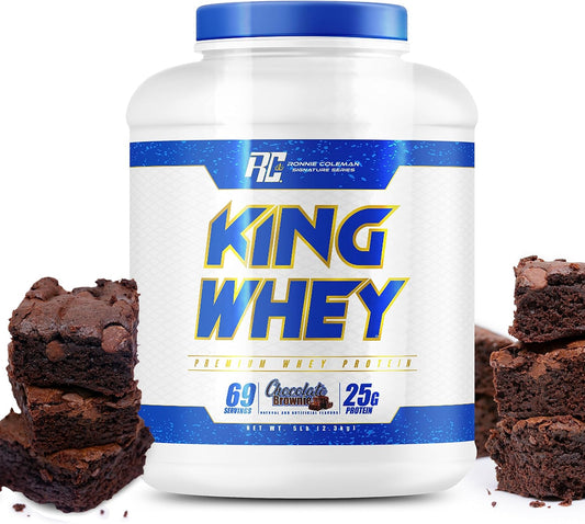 Ronnie Coleman Signature Series Whey Concentrate + Isolate Protein Powder, Pre Workout Shake Mix for Lean Muscle Support, Low Sugar Supplement for Women & Men, Chocolate Brownie Flavor, 5 lbs